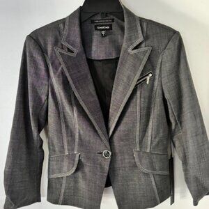 Bebe Gray White Stitch One Button Blazer Italian Luxe Modern Career Edgy NWT
